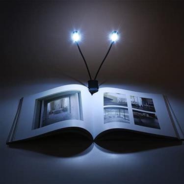 Imagem de Lâmpada de leitura LED alimentada por bateria USB e AAA com braço duplo ajustável, ideal para músico, pianista, leitura na cama, viagem (6 contas)