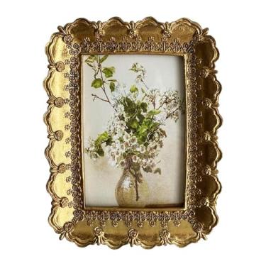 Imagem de Fenteer Porta-retratos de resina dourada, expositor para presentes faça você mesmo, suporte de mesa para mesa, aniversários de bebê, dia dos namorados, avó e