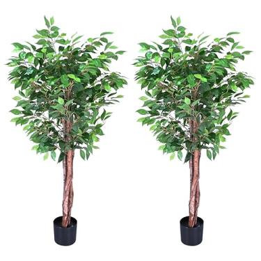 Imagem de Ficus de árvores artificiais realistas com troncos e trepadeiras de madeira natural, árvores de seda perene, decoração de casa para sala de estar, varanda, escritório (2, 5 pés)
