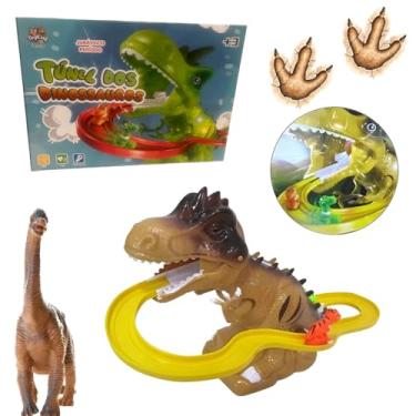 Imagem de Brinquedo Dinossauro Pista Túnel Corrida Som Luzes Pilha Com Dinossauro Que Sobem e Escorregam Com Velocidade