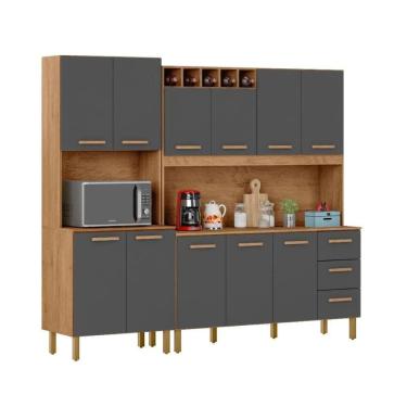 Imagem de Armário De Cozinha Clara 11 Portas 2,36 Mt Amêndoa Grafite