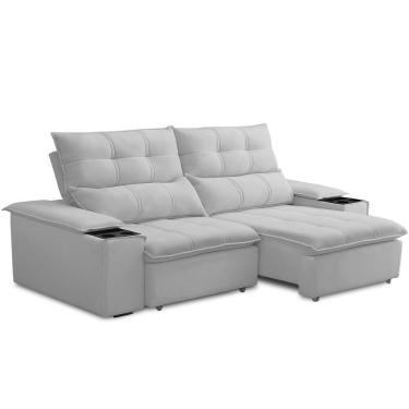 Imagem de Sofá Retrátil Reclinável Para Sala De Estar Living 210cm ártico F04 Bouclê Cinza - Lyam Decor