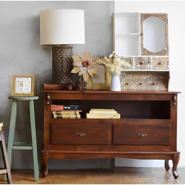 Imagem de Rack Para Tv 45 Polegadas 2 Gavetas Nicho E Pés Luiz Xv - Castanho Envelhecido