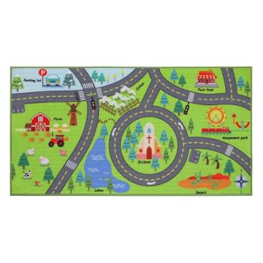Imagem de BEQHAUSE Tapetes para quarto de crianças, vida urbana, 81 cm x 152 cm, tapete educativo para crianças com tráfego rodoviário, antiderrapante, lavável, para quarto de crianças, quarto, sala de jogos