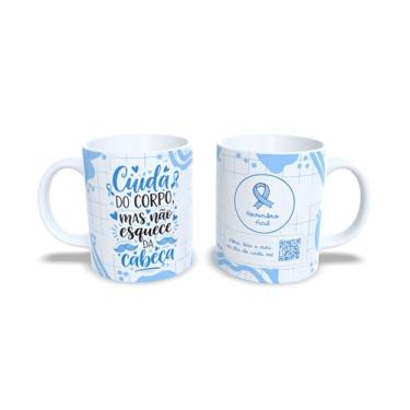 Imagem de Caneca Cerâmica Novembro Azul, Branca, 325ml, Design Conscientização Saúde Masculina, com QR Code (23117)