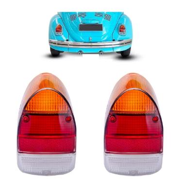 Imagem de Par Lente Traseira Fusca 1300L 1500 1970/1979 Âmbar Tricolor