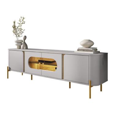 Imagem de Rack Juquehy Tv 75 Polegadas Com 4 Portas E Pés Em Aço Off White/cinamomo