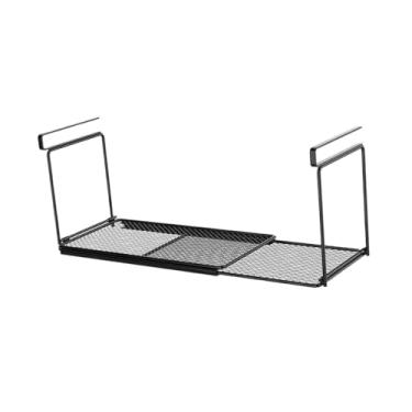 Imagem de Baoblaze Prateleira extensível de aço carbono para armários, fácil de instalar, suporte de armazenamento para pendurar em armários de banheiro, estantes e, Preto