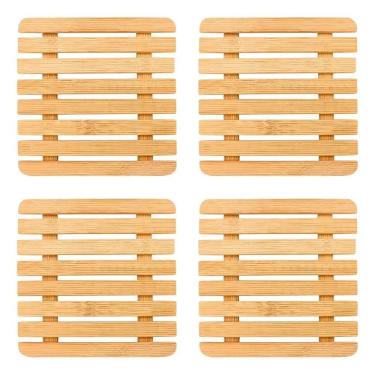 Imagem de 2X Kit 4 Descanso De Panela De Bambu Quadrado De Mesa Cozinh
