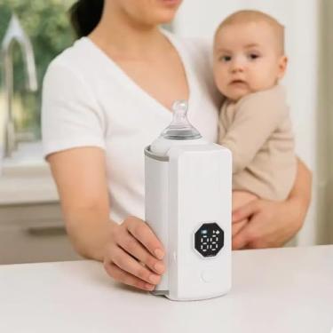 Imagem de Aquecedor De Mamadeiras Sem Fio Para Leite De Bebê Pratico Portátil para Viagens, Display Lcd