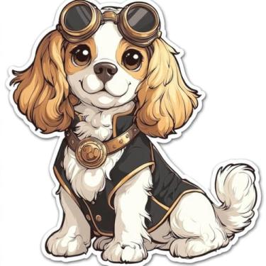 Imagem de Adesivos de Animais Para Quarto Decorativos Kawaii para Crianças Cavalier King Charles Spaniel com Óculos e Jaqueta 40x40cm
