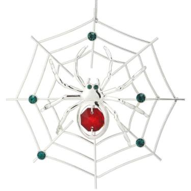 Imagem de Matashi Enfeite de aranha de árvore de Natal banhado a prata com cristais vermelhos e verdes, presente de enfeite de Natal, decoração de aranha exclusiva para festa de Natal e Halloween com Tinsel