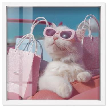Imagem de Óculos de sol Shopper I Shadowbox Print Pink Glam Wall Art por Art Remedy, moldura branca, 50 x 50 cm