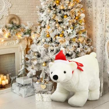 Imagem de Halloscume Urso polar gigante de 0,9 m de comprimento, decoração de árvore de Natal, animais brancos, pelúcia fofinha para árvore de inverno