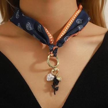 Imagem de Colar de cachecol com pingente bandana de seda vermelha para mulheres, roxo, laranja, cachecol charmoso, colares de amizade, presentes para mulheres, presentes de Natal, joias