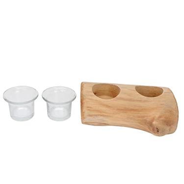 Imagem de Castiçal de madeira com 2 furos estilo pastoral simples e elegante castiçal de Natal decoração de mesa de jantar