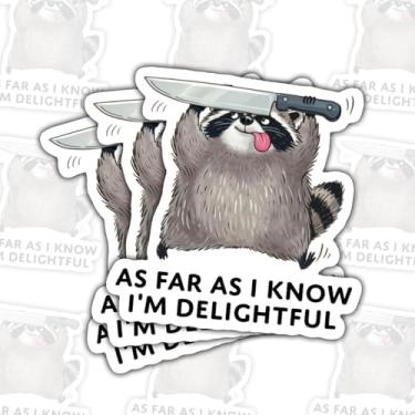 Imagem de 3 adesivos de guaxinim As Far As I Know Raccoon, decalques de vinil de animais meme de faca hilariante para laptop, caderno, diário, tablet, para-choque de carro, garrafa hidráulica, presente para