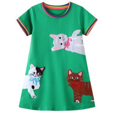 Imagem de Vestido Hongshilian Little Girls Algodão Summer 8T Kitten Green