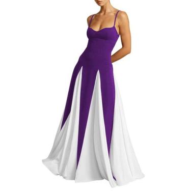 Imagem de Vestido de formatura EEMEII 2025 Spaghetti Straps Patchwork Roxo Branc