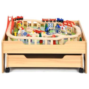 Imagem de Conjunto de trem de madeira OLAKIDS Kids Kids com 100 peças+3Y