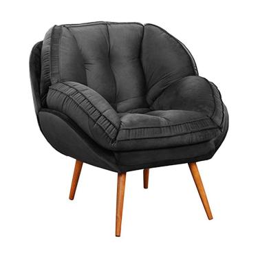Imagem de Poltrona Decorativa Pés Palito Giroud Veludo Cinza Chumbo