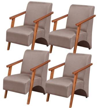 Imagem de Kit 4 Poltronas Venus 1 Lugar Braço Madeira Maciça Tecido Suede Unidecor Cappuccino