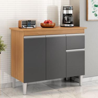 Imagem de Balcão Gabinete De Pia Sem Tampo Tatiane 100cm 3 Portas 1 Gaveta - Ssx Multicoisas Amendoa E Preto