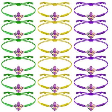 Imagem de Sasylvia 24 peças presentes de carnaval para meninas pulseiras ajustáveis Wish Mardi Gras pulseiras de carnaval para mulheres menino roxo verde dourado lembrancinhas de festa suprimentos de desfile de
