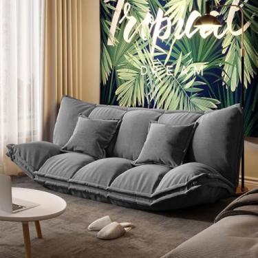 Imagem de Sofá-cama do assoalho, Cama preguiçosa de dobramento do sofá-cama, com estrutura metálica, enchimento de esponja de alta resiliência para sala de estar, quarto, varanda,Gray