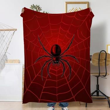 Imagem de Cobertores de sofá de aranha de Halloween, teia de aranha vermelha, macio, aconchegante e leve para viagem, cobertor de lã de flanela para sofá, cama, acampamento, noites de cinema, assistir TV 127 x