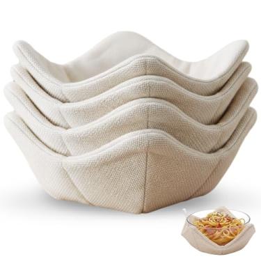 Imagem de Yungyan Conjunto de 4 tigelas de microondas de algodão de serapilheira para tigela de comida quente e fria, suporte de prato multiuso à prova de calor, lavável e reutilizável para pratos e pratos