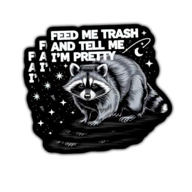 Imagem de Adesivo de guaxinim sarcástico Feed Me Trash (3 peças) – Decalque de vinil engraçado Trash Panda Meme para laptop, garrafa de água, copo, diário, skate, capa de telefone, presente para amantes de