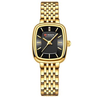 Imagem de Relógio De Pulso Quartzo Feminino Design Elegante Strass Pulseira Em Aço Inoxidavel Preto Dourado