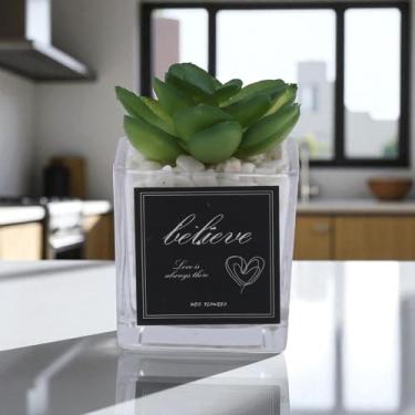 Imagem de Generic 1 peça de plantas artificiais realistas de vidro seixos suculentas exibição plástico verde 5 x 5 x 15 cm