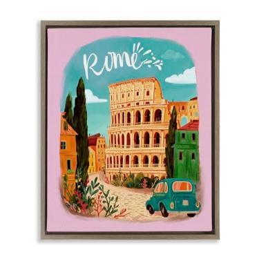 Imagem de Stupell Industries Arte de parede em tela flutuante emoldurada cinza arquitetura local de viagem em Roma, design por Yen, 53 x 43 cm