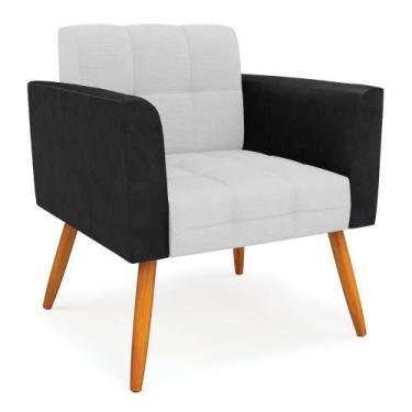 Imagem de Poltrona Pés Palito Castanho Elisa Preto/Linho Cinza A05 D03 - D'Rossi