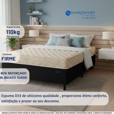 Imagem de Conjunto Box Casal D33 Firme Sankonfort Toulon + Base Blindada Suede 138x188