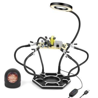 Imagem de Estação de Solda de Lupa, Luz LED, Base de Metal, 3 Cores, 10 Níveis de Brilho, Braços Flexíveis, para Reparo de Soldagem, Placas Eletrônicas, Fabricação de Joias