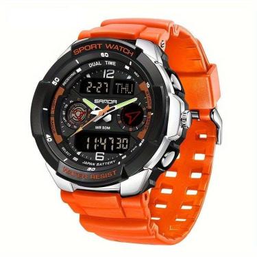 Imagem de Relógio Esportivo Masculino Resistente Gua Com Cronmetro E Luz Noturna Resistente à água 50m Laranja