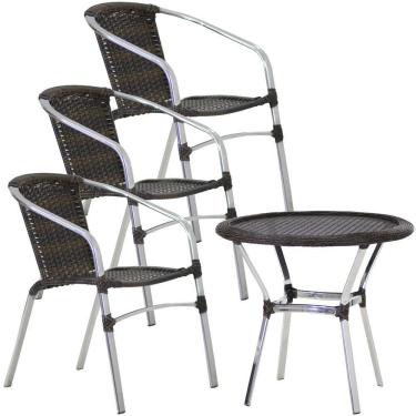 Imagem de 3 Cadeiras Floripa E Mesa Tampo Tramado Piscina Jardim Trama Pedra Ferro