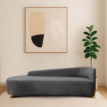 Imagem de Divã Recamier Orgânico França 160cm Lado Esq Pés Madeira Linho Cinza Escuro