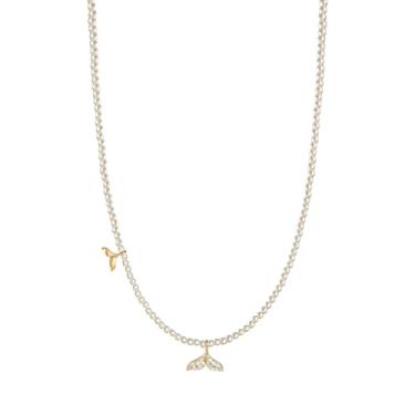 Imagem de Colar de pérolas douradas para mulheres, pingente de cauda de peixe ajustável com zircônia cúbica, pérolas falsas de 3 mm, design elegante, 40 cm + 4 cm, embalagem de caixa de presente preta