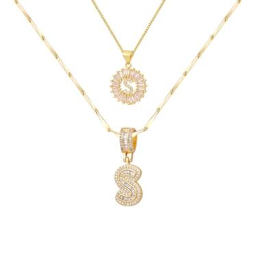 Imagem de Colar feminino com letras douradas/prateadas, banhado a ouro 14K, joias personalizadas com nome personalizado, colar com pingente de iniciais para casal, 2 peças, colar elegante e delicado para