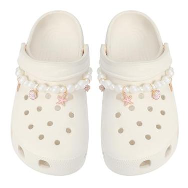 Imagem de Eooberr 2 peças de correntes de sapato oceano brilhantes para meninas, sandálias de verão, tartarugas douradas, pingentes de sapatos de conchas para tamancos, pingentes de decoração de sapatos faça