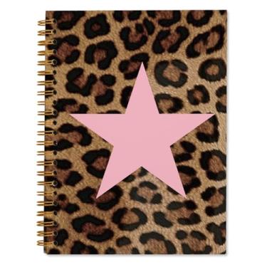 Imagem de WXHUM Caderno Preppy Cheetah Leopardo Presentes para Mulheres Adolescentes Meninas Material Escolar Faculdade, Estampa Retro Leopardo Rosa Estrela, Cadernos Estéticos, Diários para Trabalho