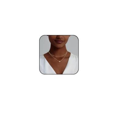 Imagem de immerFancy Colar em camadas com pingente de ouro delicado para mulheres, moderno, simples, banhado a ouro, bússola inspiradora, clipe de papel, laço ligado, pérola, coração, sol, amizade, pingente