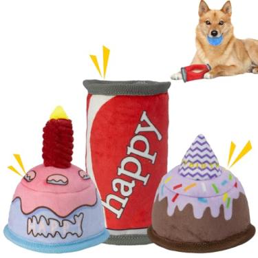 Imagem de VWPTCHI Brinquedo de aniversário para cães, brinquedos de bolo de aniversário, raças grandes, médias e pequenas, bolas de cachorro barulhentas resistentes dentro para presentes de filhotes, brinquedos