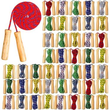 Imagem de Lenwen 60 peças de corda de pular de 2,2 m para crianças material de volta às aulas corda de pular ajustável de algodão com alça de madeira para caridade cristã, crianças, sala de aula, exercícios