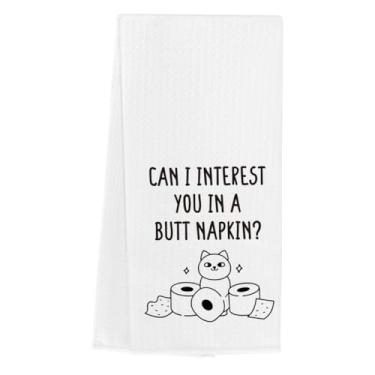 Imagem de WINGTECA Toalhas de mão engraçadas para gatos presentes para amantes de gatos, mães proprietárias, posso interessar você em um guardanapo de bumbum, gatos, toalhas de cozinha, waffle, tecer, chá