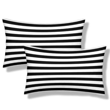 Imagem de NOCTILYRA Capas de almofada lombar listradas, preto, branco, 30,5 x 50,8 cm, conjunto de 2 fronhas de pelúcia curtas, geométricas, retangulares, fronhas decorativas para sofá-cama